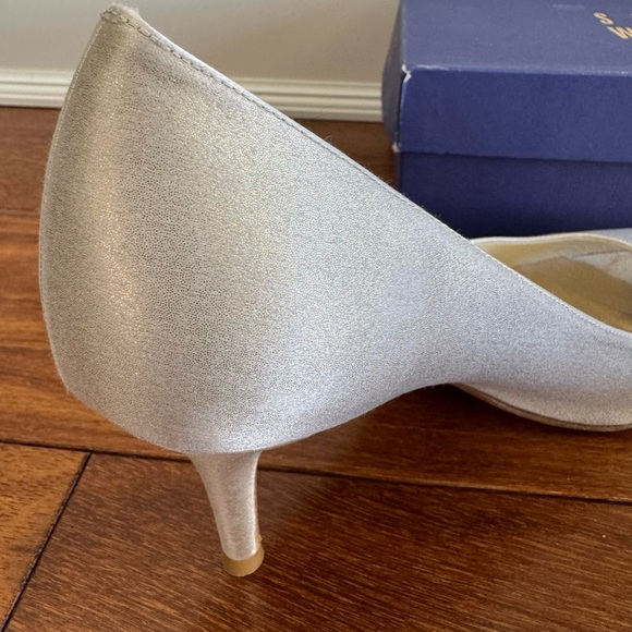 Stuart Weitzman Polly Platinum Peep Toe Party Heels - Picture 6 of 6